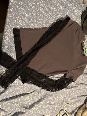 Edikted Black Lace-Sleeve Slip Top